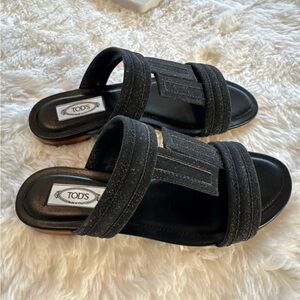 Tod's Black Glitter Flats NEW